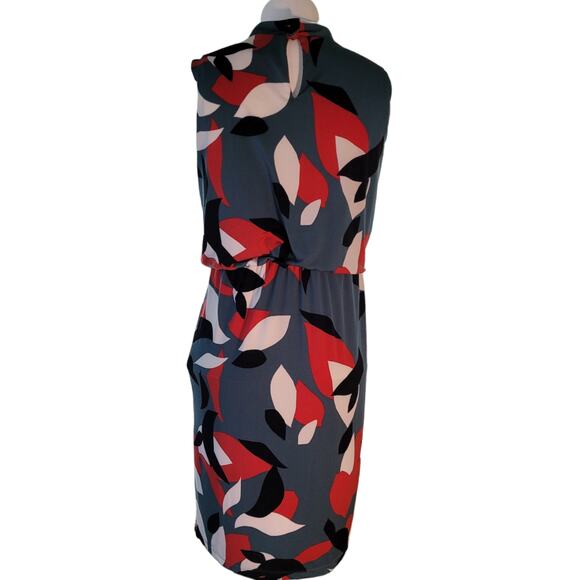 Nine West Geometric Blouson Dress Sz 2 Indie Artsy Graphic Elastic Waist Midi - Picture 4 of 9